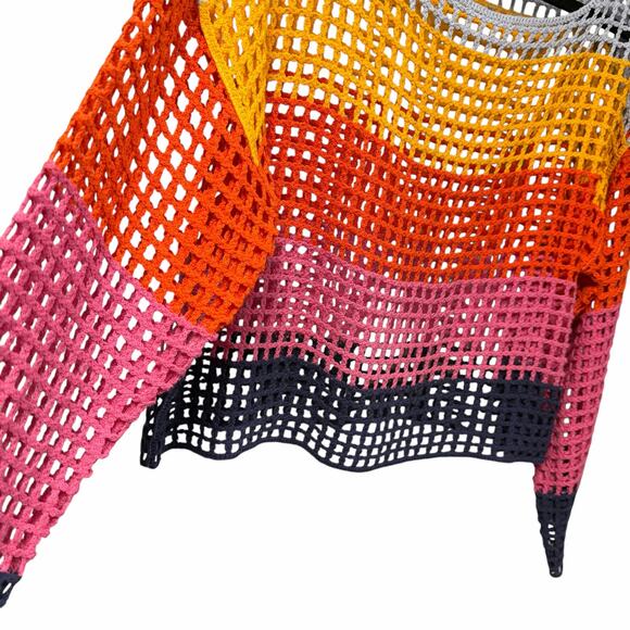 Anthropologie Maeve Striped Poncho Assorted Open Knit Striped Womens One Size - Picture 3 of 7